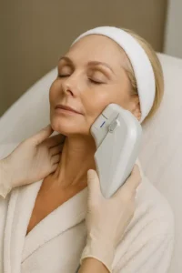 Woman receiving HIFU non surgical facelift treatment White City