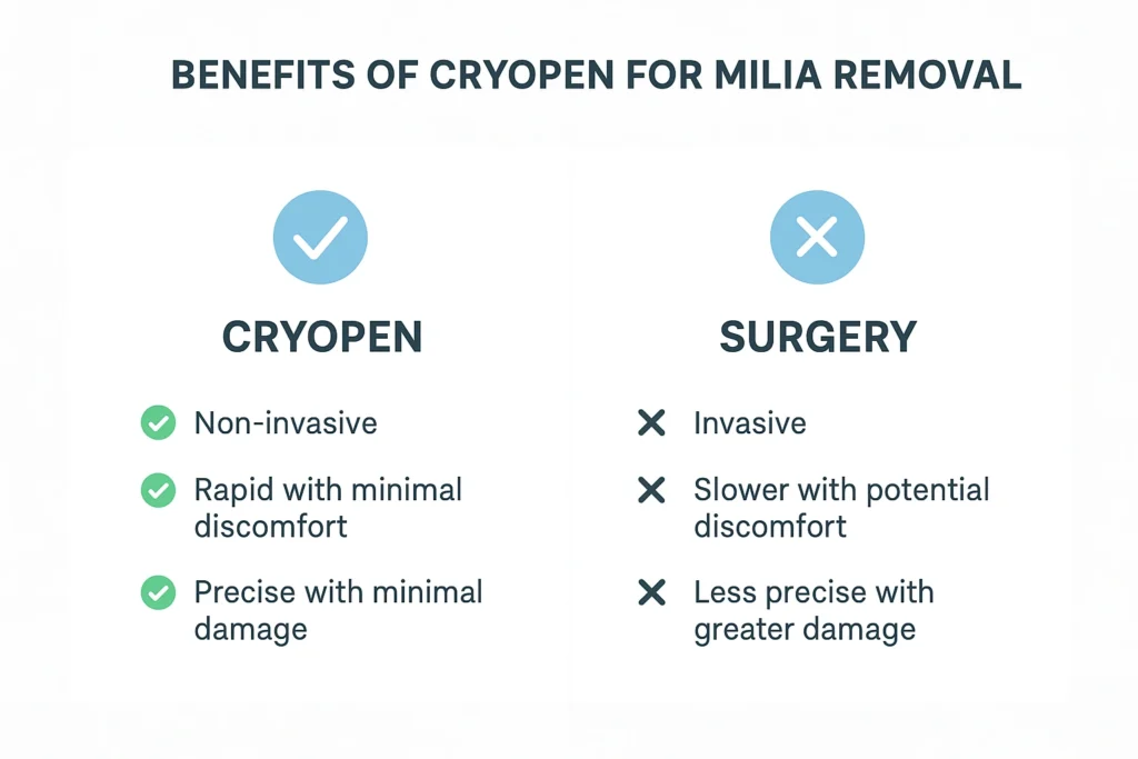 Benefits of cryopen for milia removal White City compared to surgical treatments.