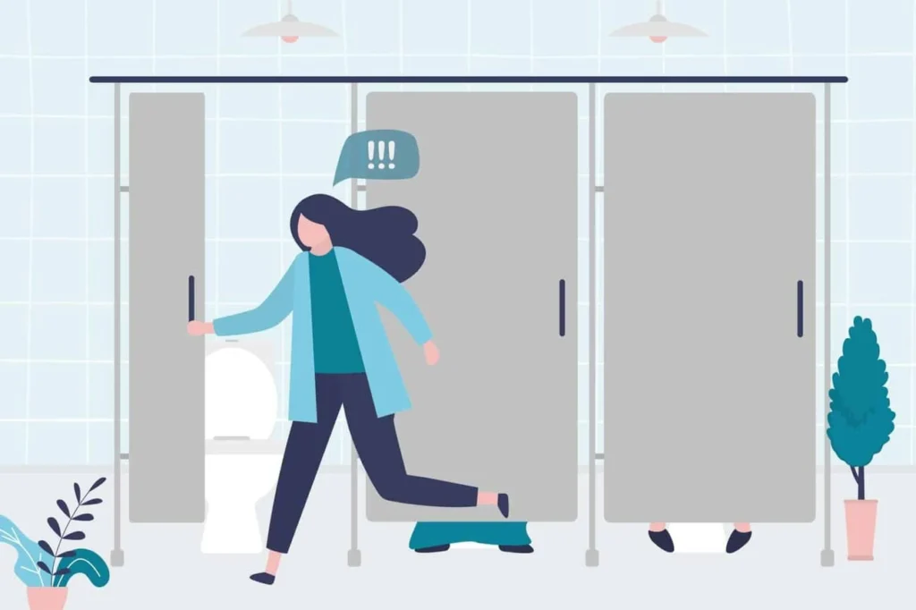 graphic of Urine incontinence White City woman running to the toilet.