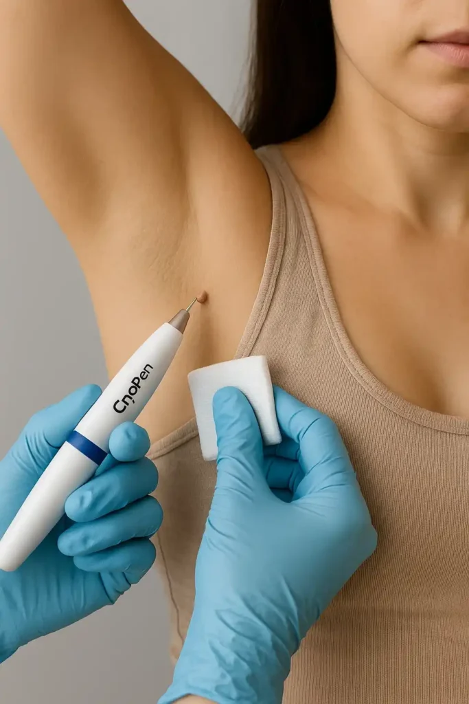 woman having cryopen to remove underarm skin tags White City