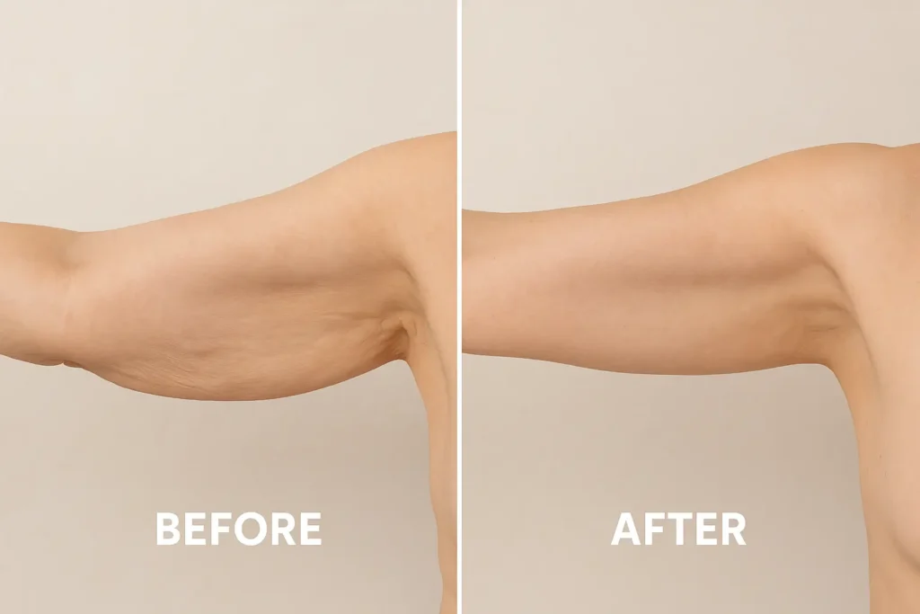 Picture of LA LIPO White City before and after results of skin tightening treatment on the upper arms.